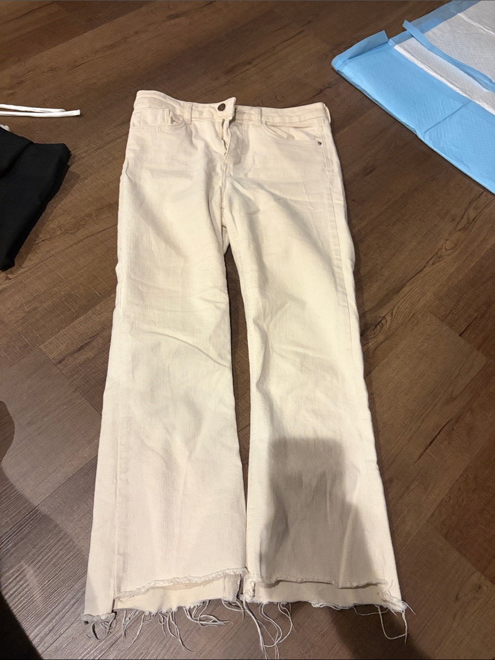 Women's Zara Cream Frayed-Hem Jeans